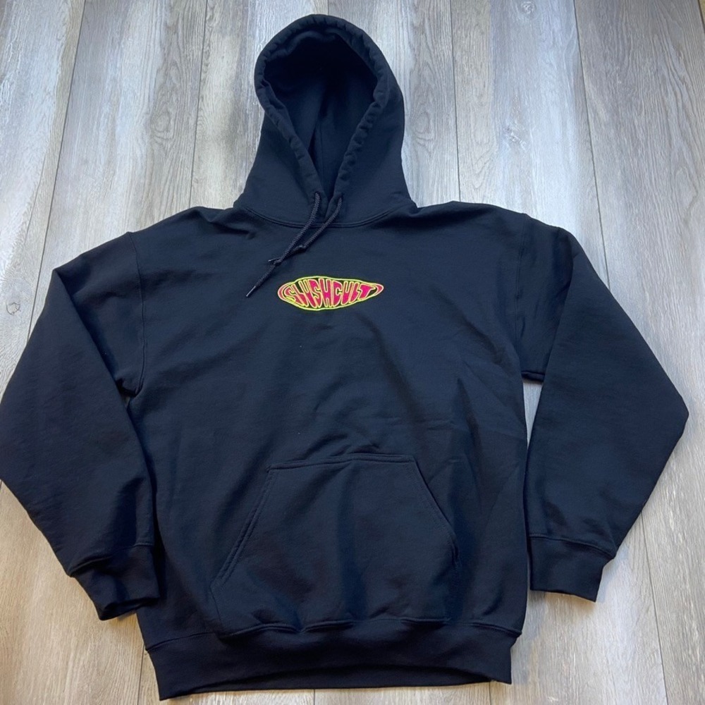 Slush Cult hoodie Mens Medium Black Hooded Pullover Skater Embroidered Men